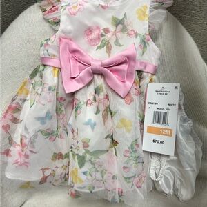 Rare Editions Pink and White Floral Baby Dress